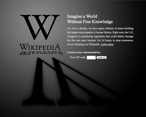 Wikipedia blackout to protest web piracy bills