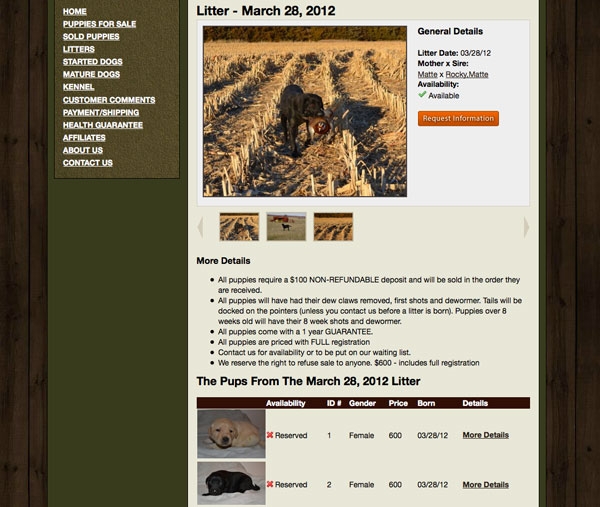 Custom Litter Website Gun Dog Litter Software Tools